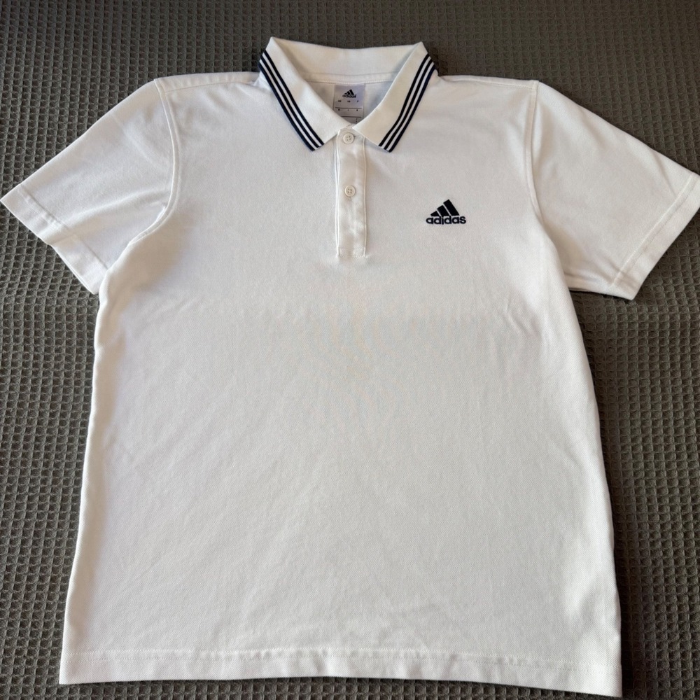 Adidas Mens Climalite Polo Shirt White Navy Blue Tipped Collar AP3960‎ Small